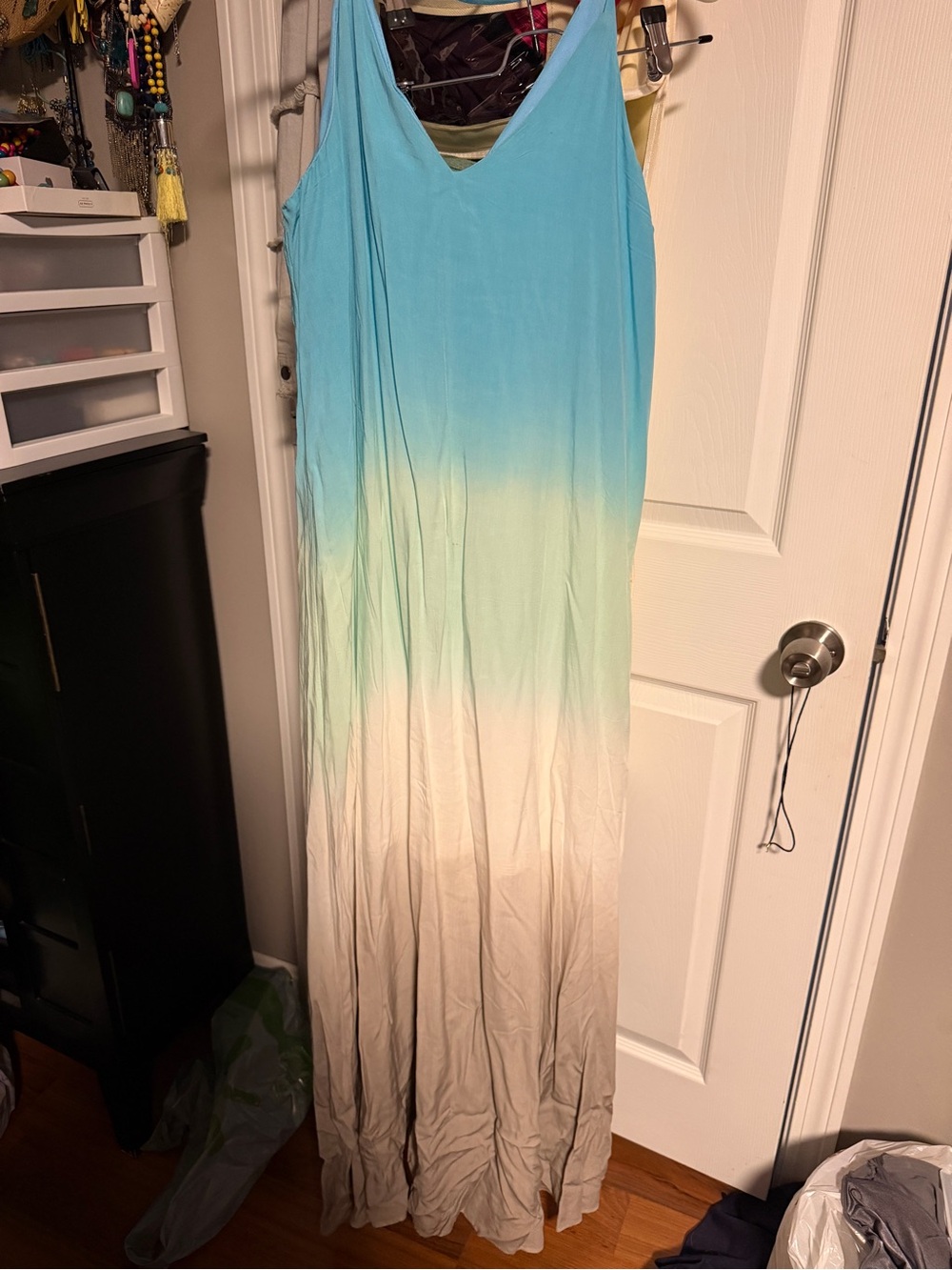 Sleeveless Ombre Maxi Dress in Blue, Mint & Cream